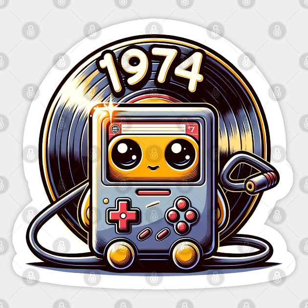 vintage 1974 Birthday, cute retro vinyl record and cassette tape, born in '74, 70s era Sticker by O.M.Art&Yoga